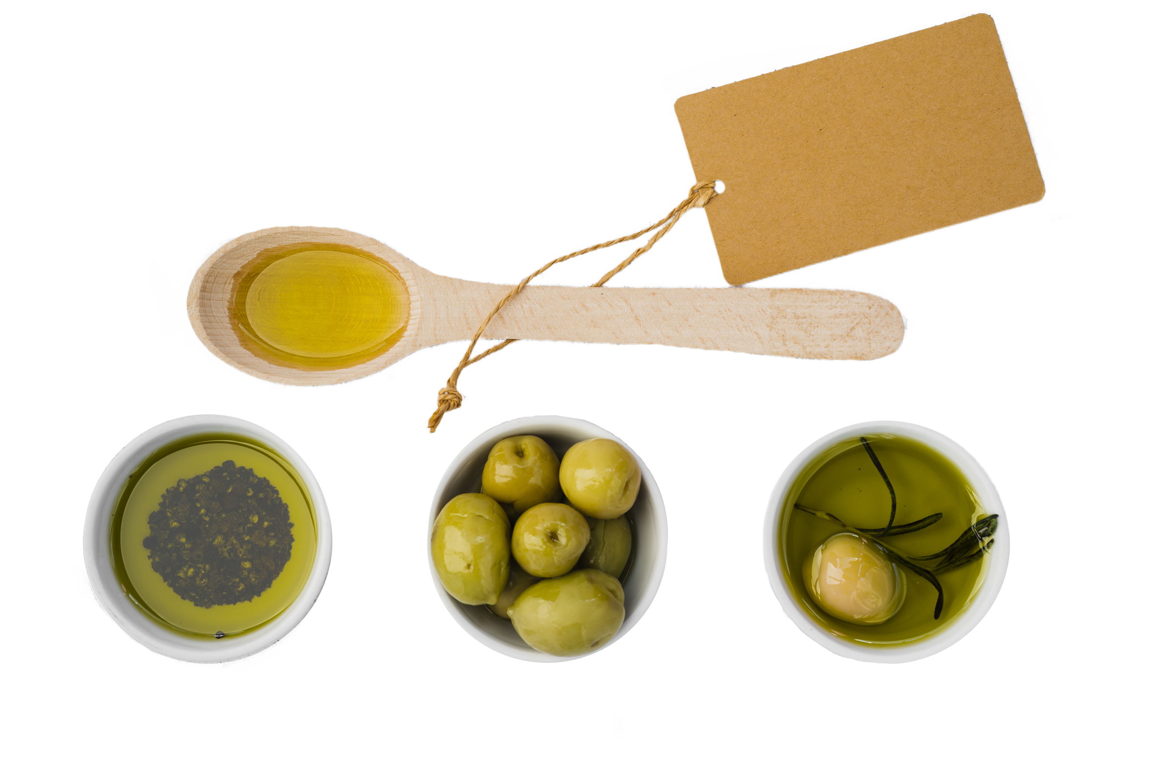 Top View Wooden Spoon With Olives
